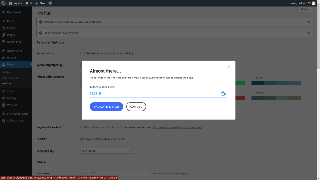 Configuring TOTP wordpress