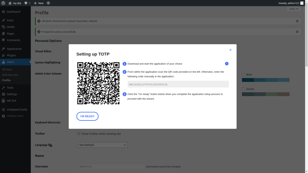 Setting up TOTP wordpress