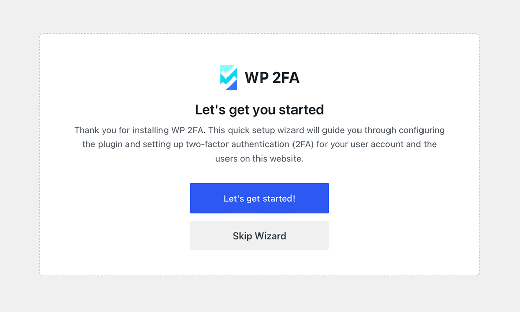 WP 2FA installation wizard