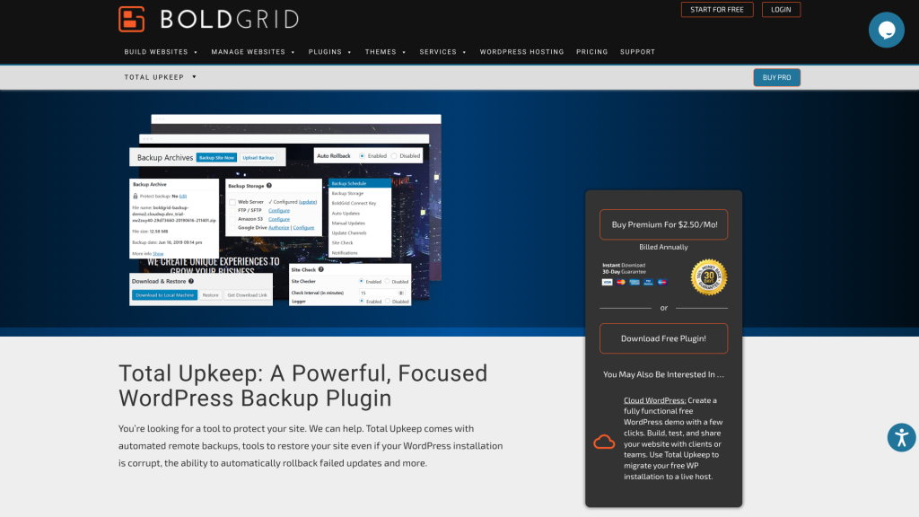 Total Upkeep backup plugin