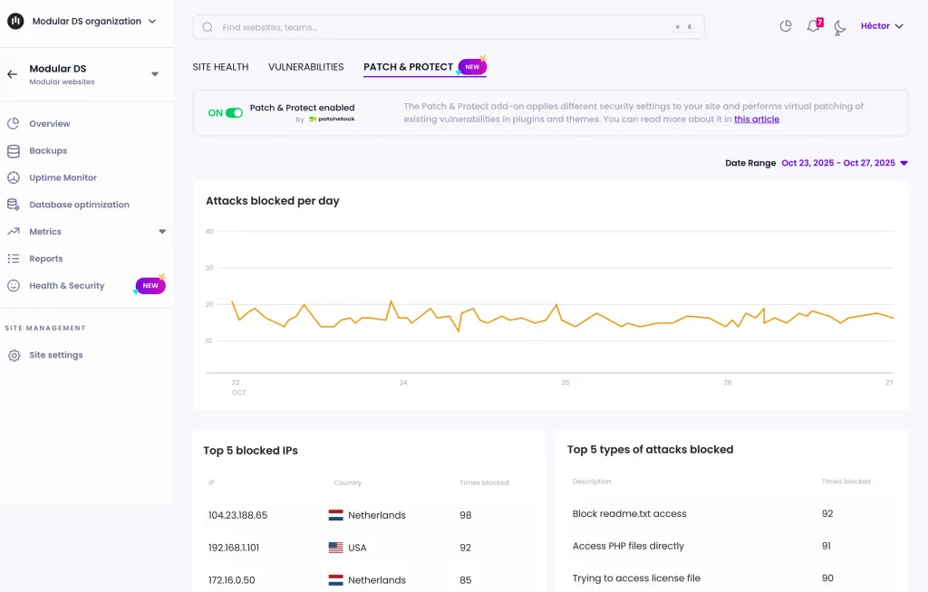 Modular DS Patchstack security integration
