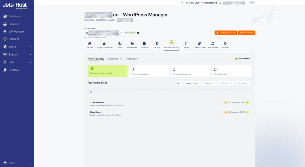 JetHost's Patchstack integration