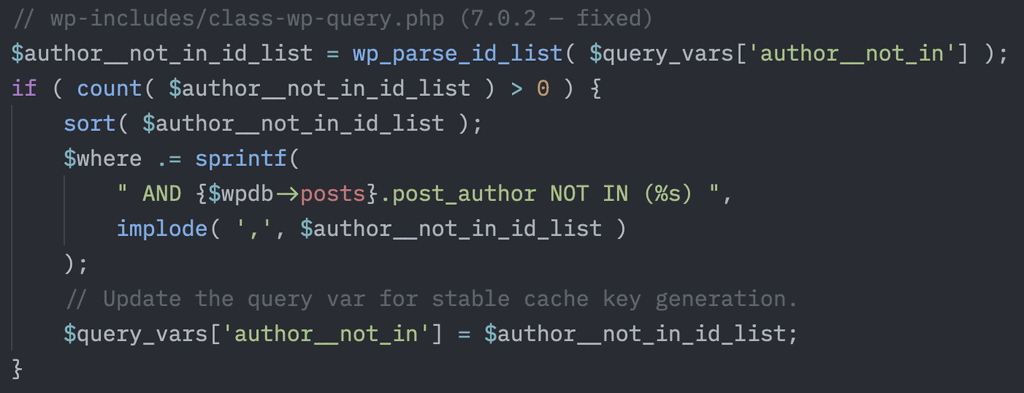A screenshot of the patched code from 7.0.2