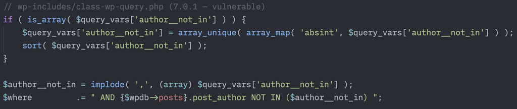 Screenshot of an extract from the vulnerable function in 7.0.1
